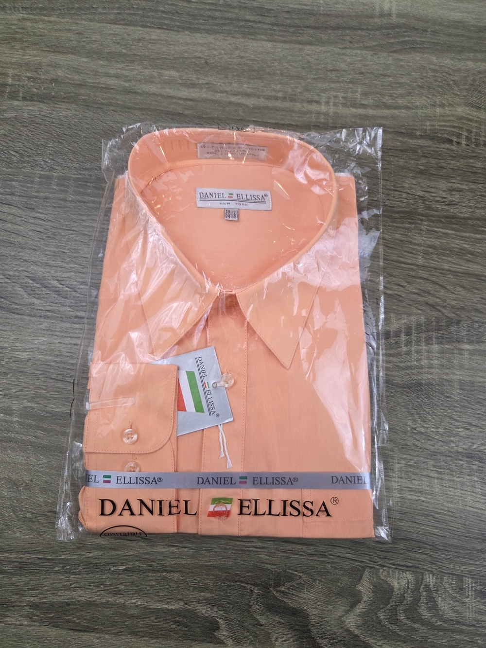 Daniel Ellissa Dress Shirt Men's 18.5 / 34-35 Peach Convertible Cuff Preppy NEW